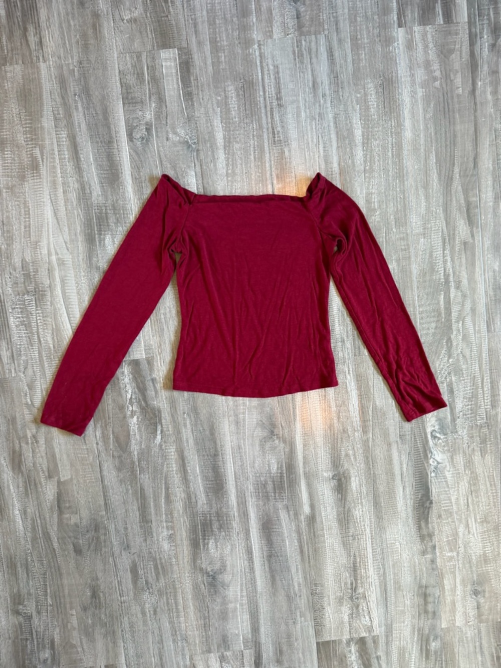 Off-Shoulder Long Sleeve Top in Burgundy